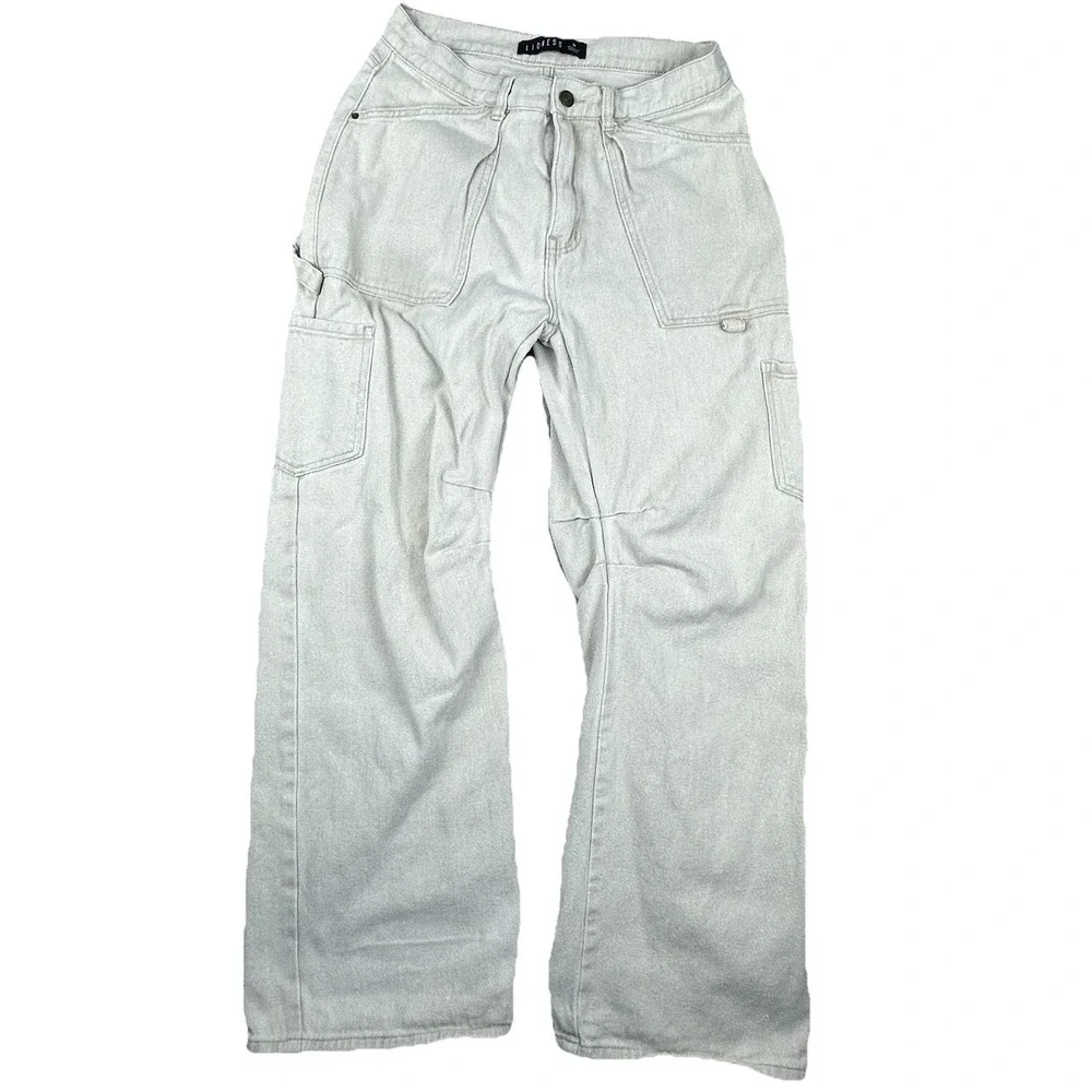 Lioness Women's M Utility‎ Barrel Leg Carpenter Jeans Beige 100% Cotton Workwear